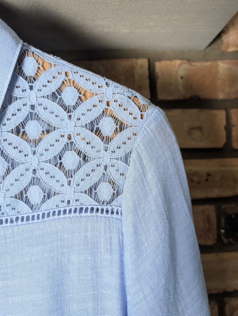 Ivy Ridge Light Blue Lace Button-Front Blouse - Picture 4 of 9